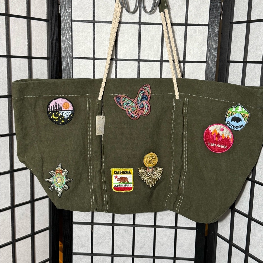 Free People Been There Badge Tote Bag -Sea Serpent Green NWT Large